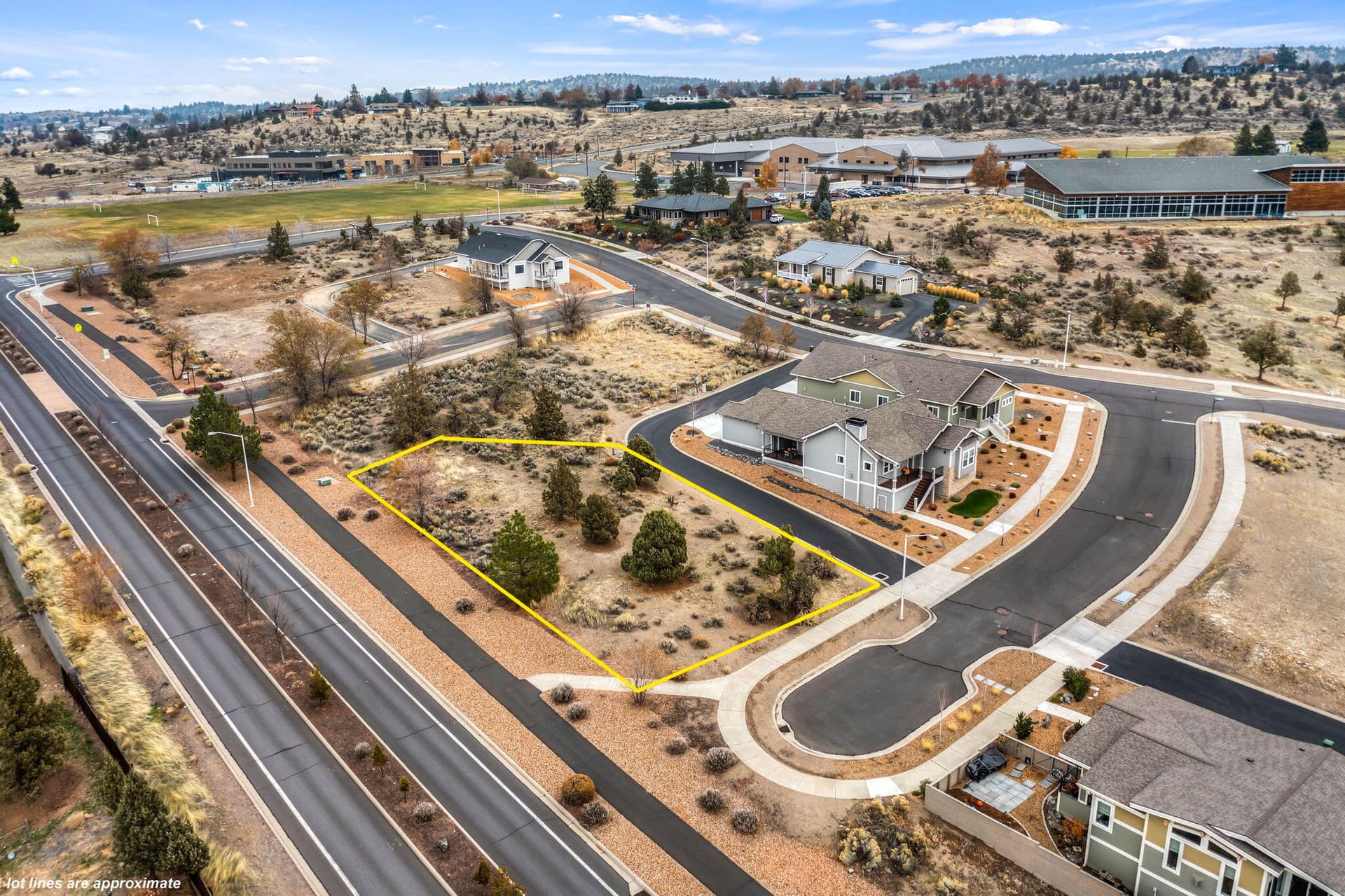 Aerial of Lot with Approx Lot Lines. Photo 1 of 22, SE Daisy Court Unit Lot 10, Madras, OR 97741