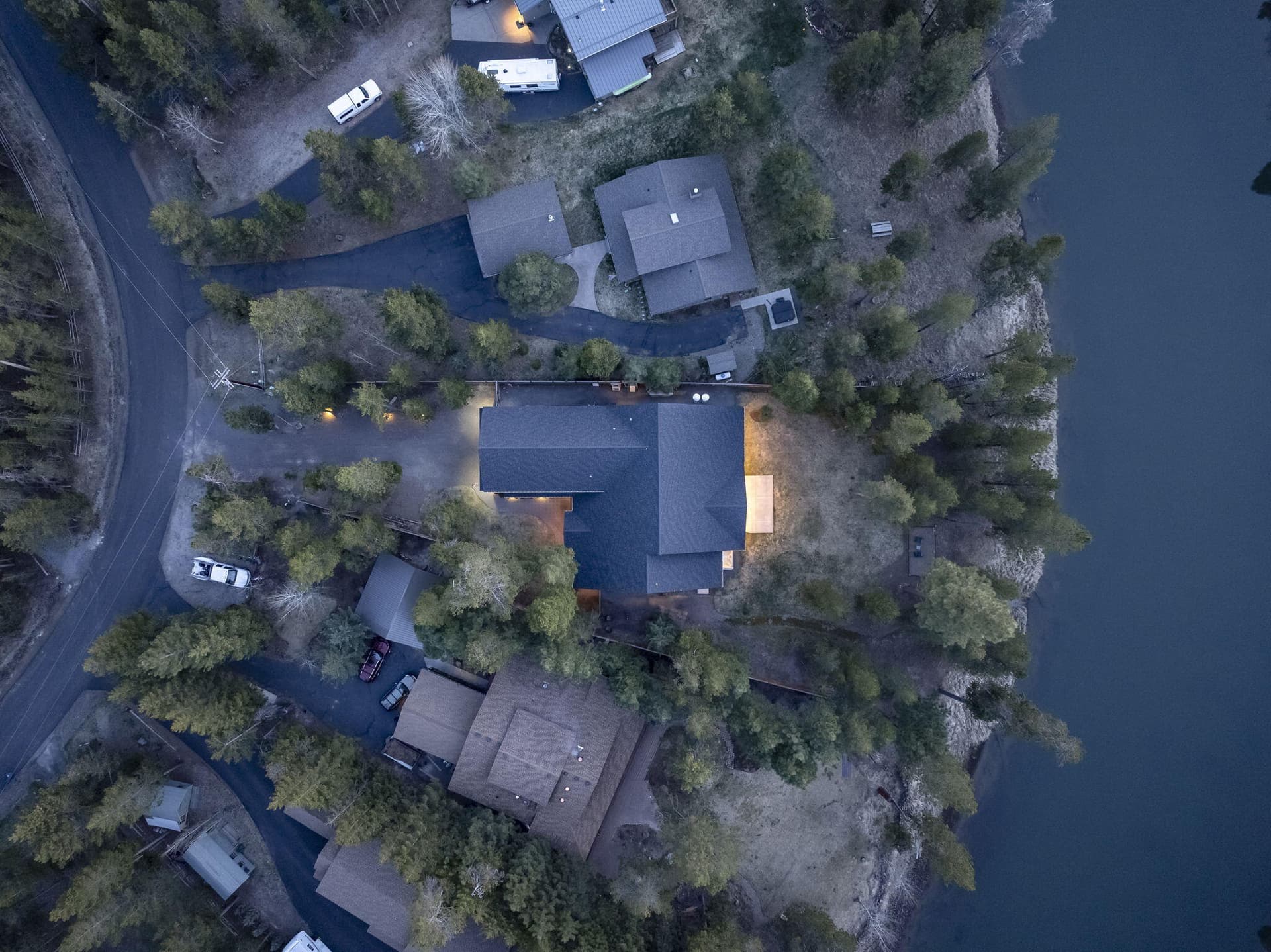 Aerial river frontage. Photo 4 of 46, 17181 Merganser Drive, Bend, OR 97707