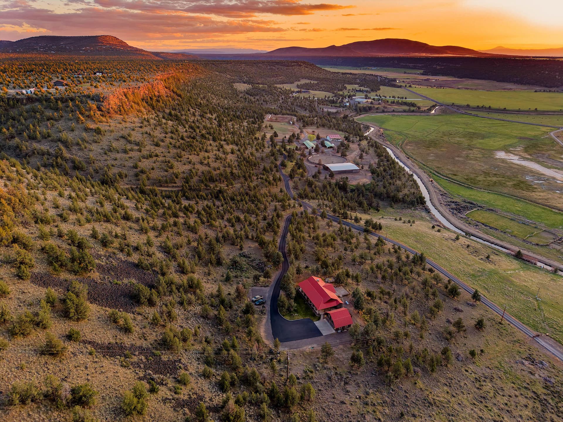 aerial view of ranch home with mountain. Photo 1 of 59, 2300 S Main Street, Prineville, OR 97754