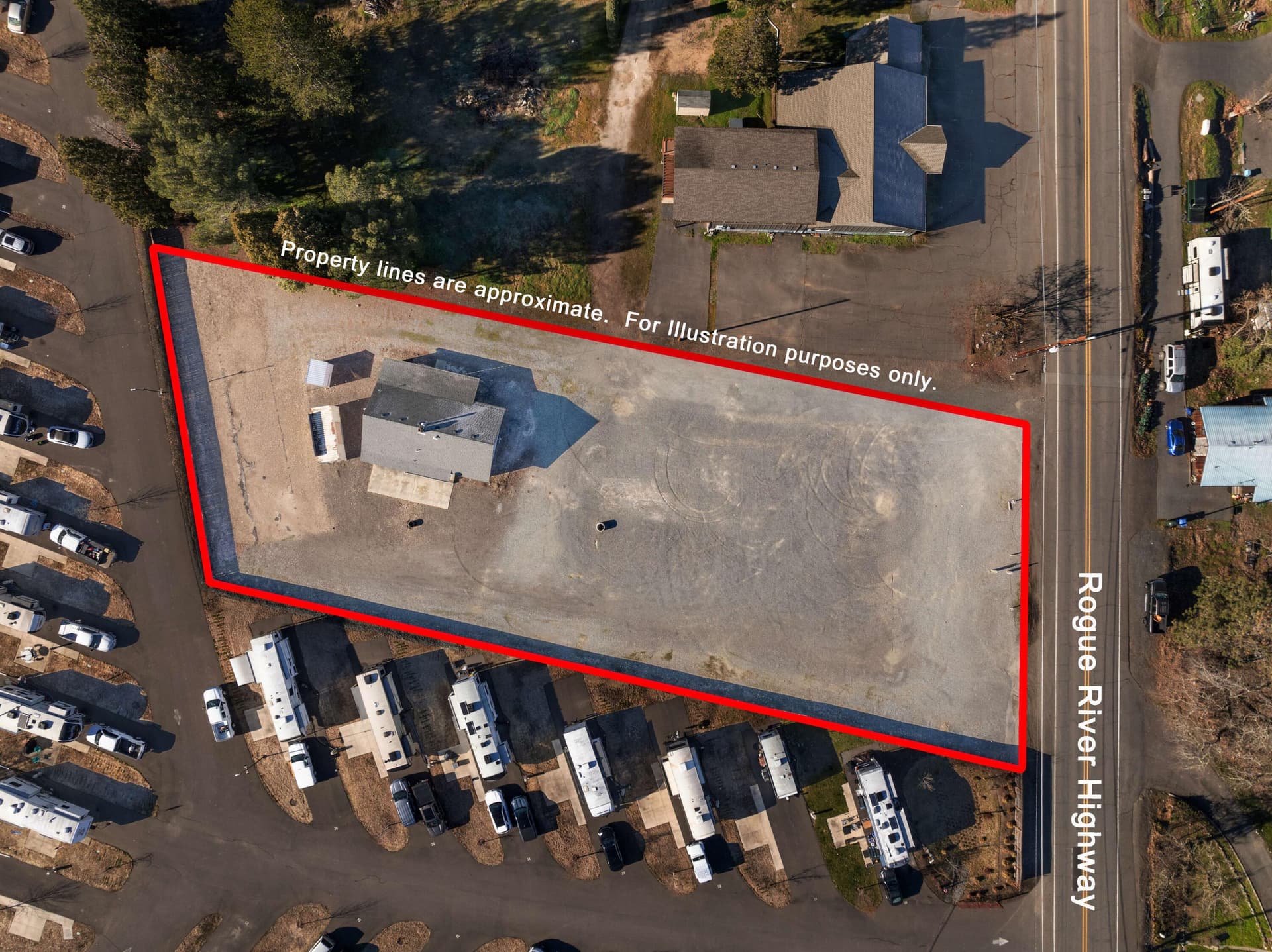 Aerial View of property. Photo 3 of 17, 175 Rogue River Highway, Gold Hill, OR 97525