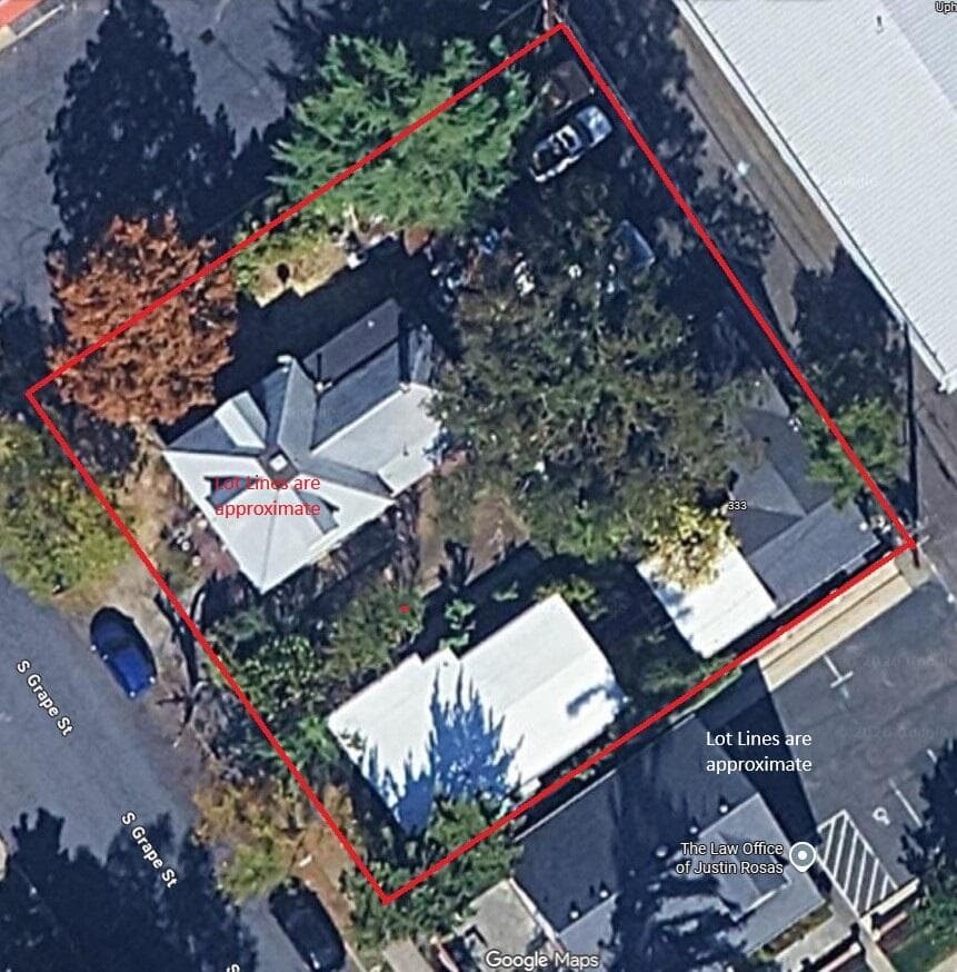 Grape St Overhead with Lot Lines. Photo 2 of 45, 329 S Grape Street, Medford, OR 97501