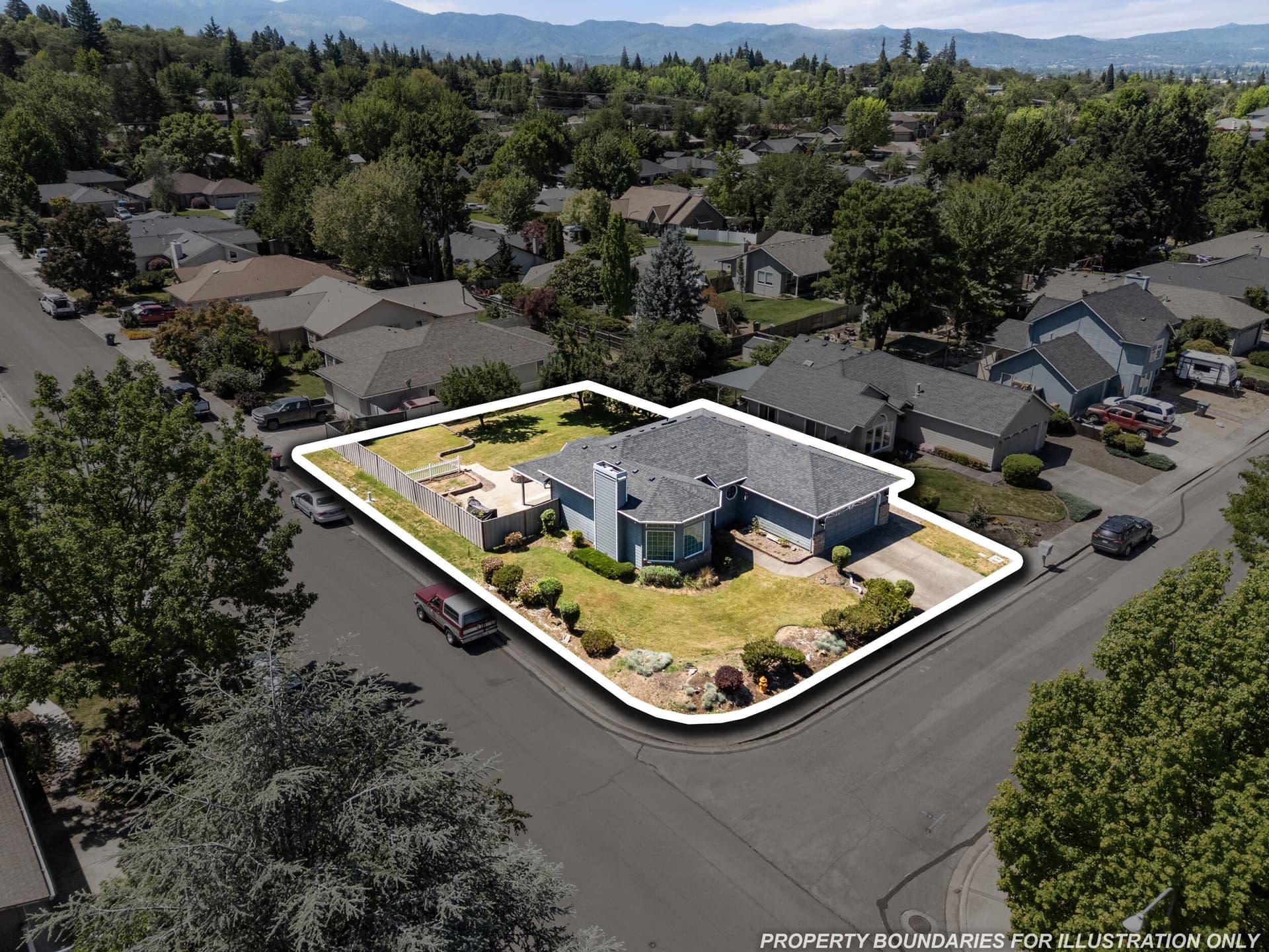Lotline from NE. Photo 3 of 29, 2754 Juanita Avenue, Medford, OR 97504