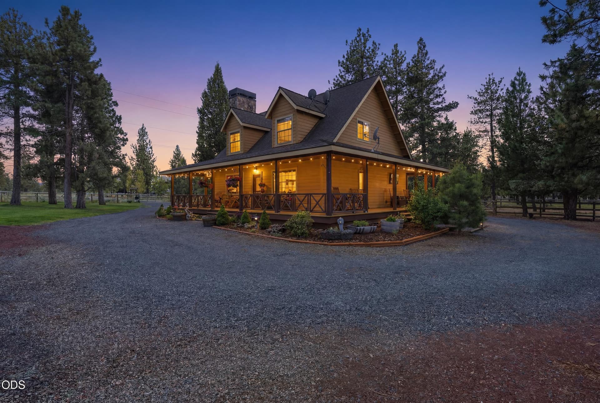 Exterior at Night. Photo 1 of 40, 16738 Pine Tree Lane, Sisters, OR 97759