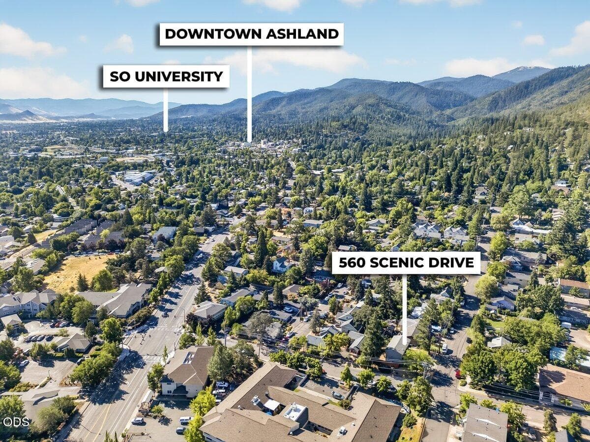 labeled aerial 2. Photo 3 of 37, 560 Scenic Drive, Ashland, OR 97520