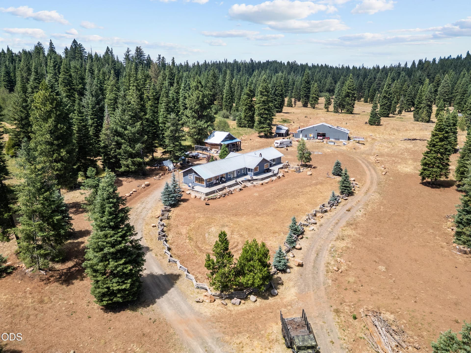 Aerial of driveway and home. Photo 3 of 29, 19001 Dead Indian Memorial Road, Ashland, OR 97520