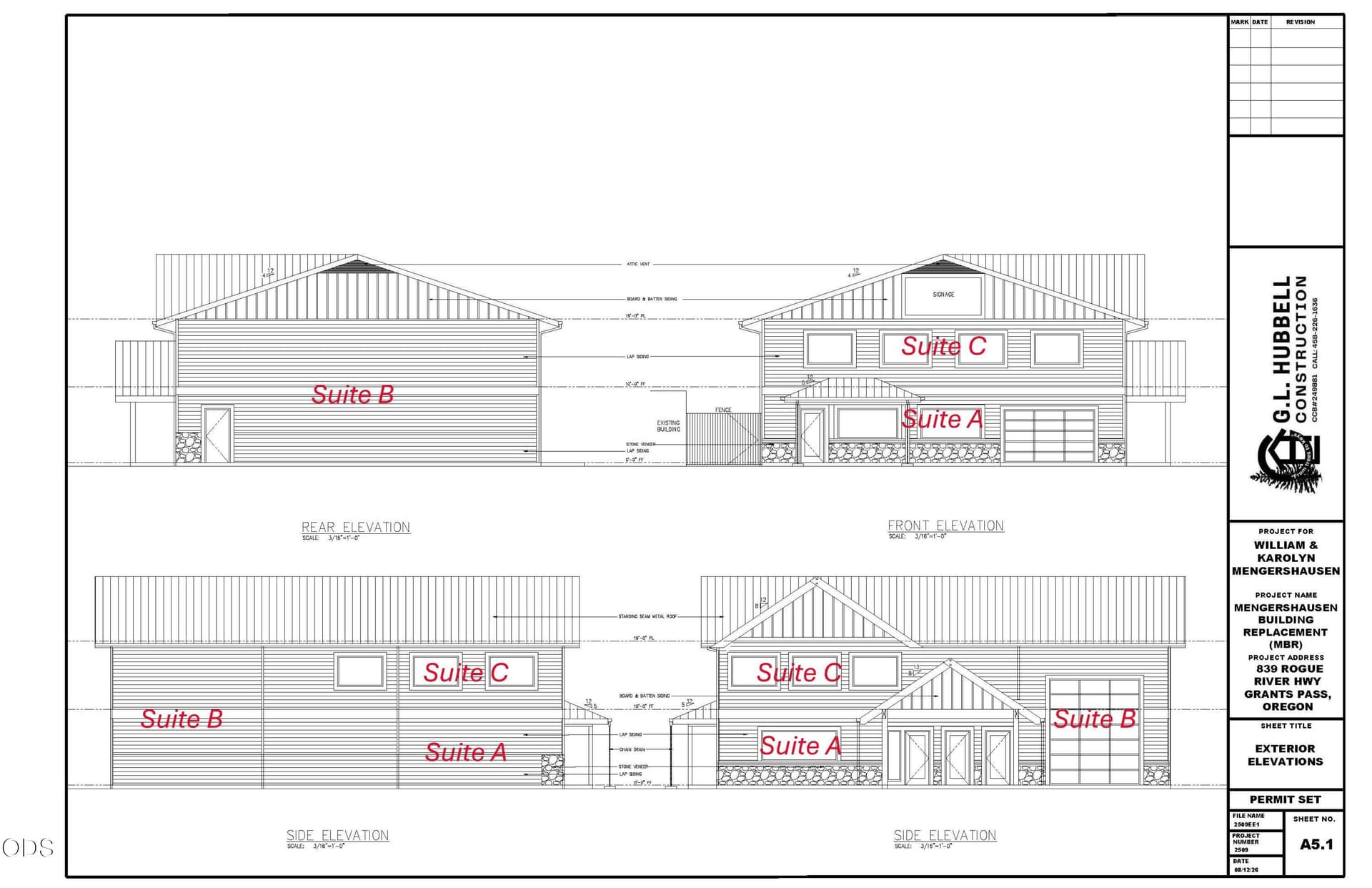 A5.1 EE1-ELEVATIONS_20260812 Suite A, B,. Photo 1 of 5, 839 Rogue River Highway Unit C, Grants Pass, OR 97527