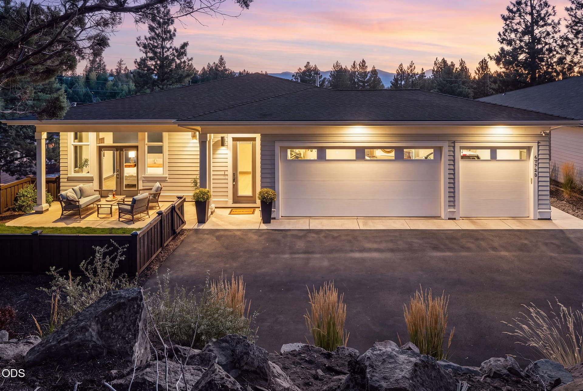 Exterior at sunset. Photo 2 of 42, 62720 NW Ridge Rock Court, Bend, OR 97703