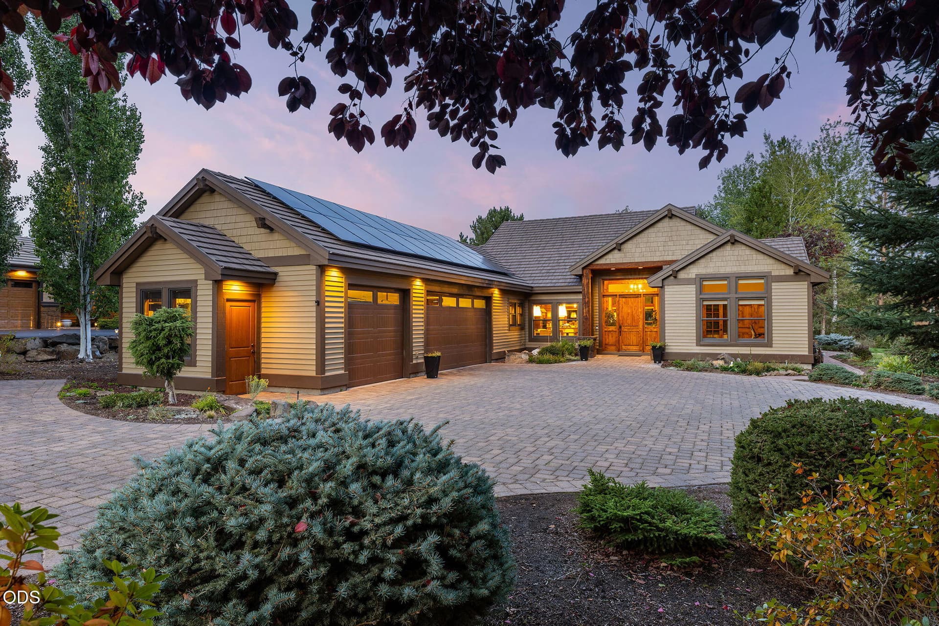 1. Front View Sunset with trees. Photo 1 of 45, 61583 Tam McArthur Loop, Bend, OR 97702