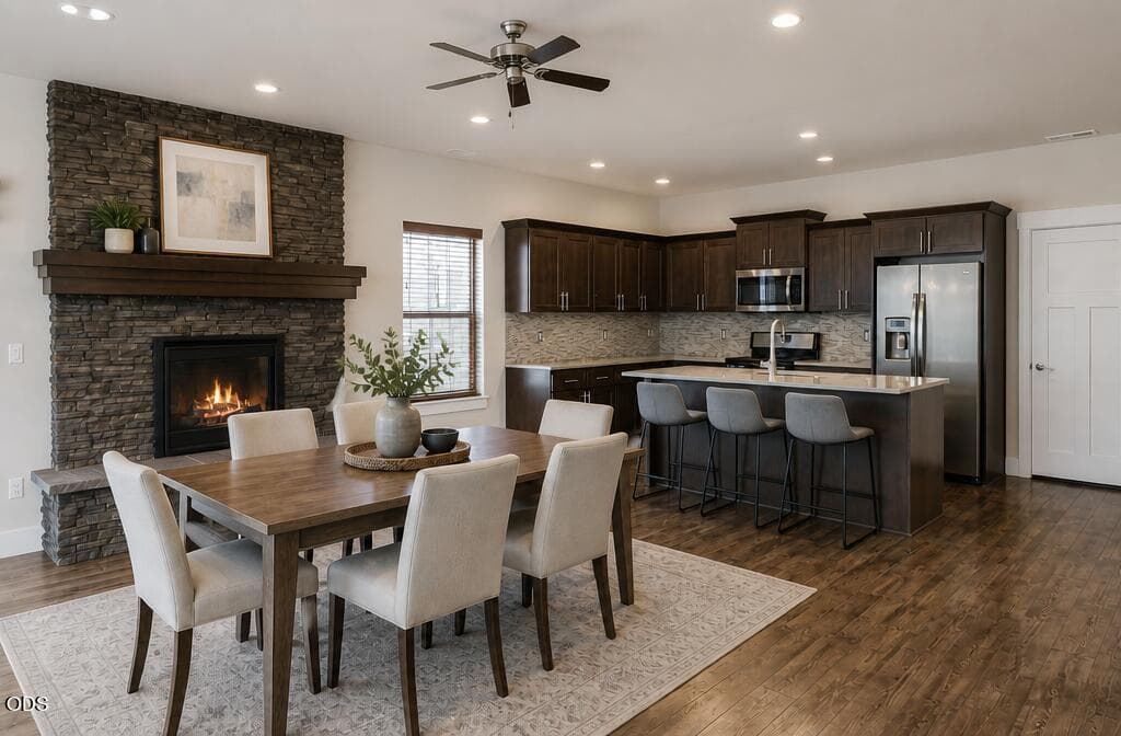 dining room by fireplace. Photo 3 of 36, 20510 SE Stanford Place, Bend, OR 97702