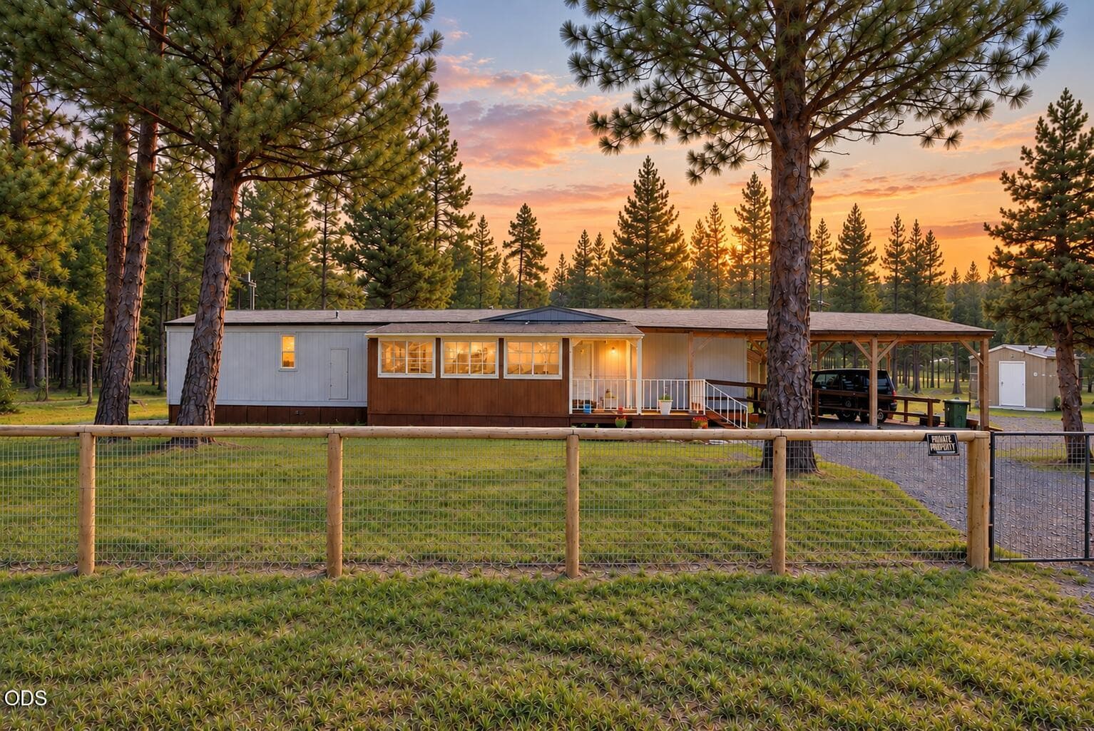 Front of Home - Sunset. Photo 3 of 17, 56072 Marsh Hawk Road, Bend, OR 97707