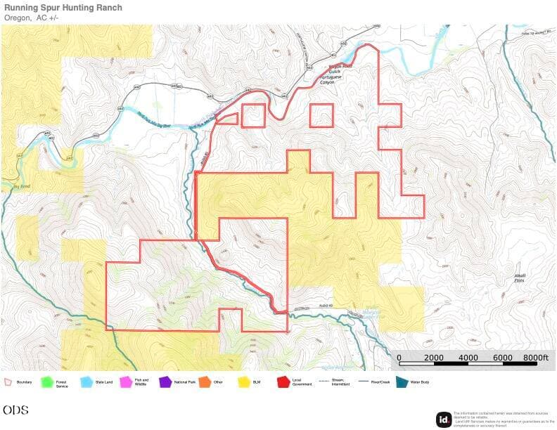 Running Spur Hunting Ranch topo MLS map. Photo 3 of 50, 40845 Rudio Road, Monument, OR 97864